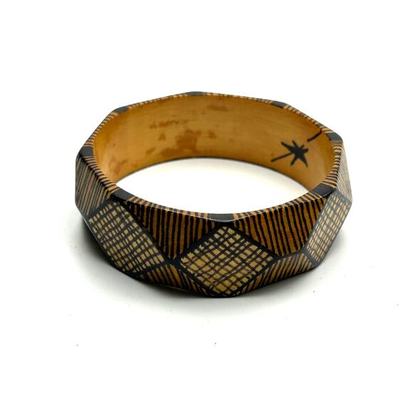 Artisan Handmade Wood Bangle Bracelet Signed Stripe Chaos 2016 Jewelry - Picture 7 of 7